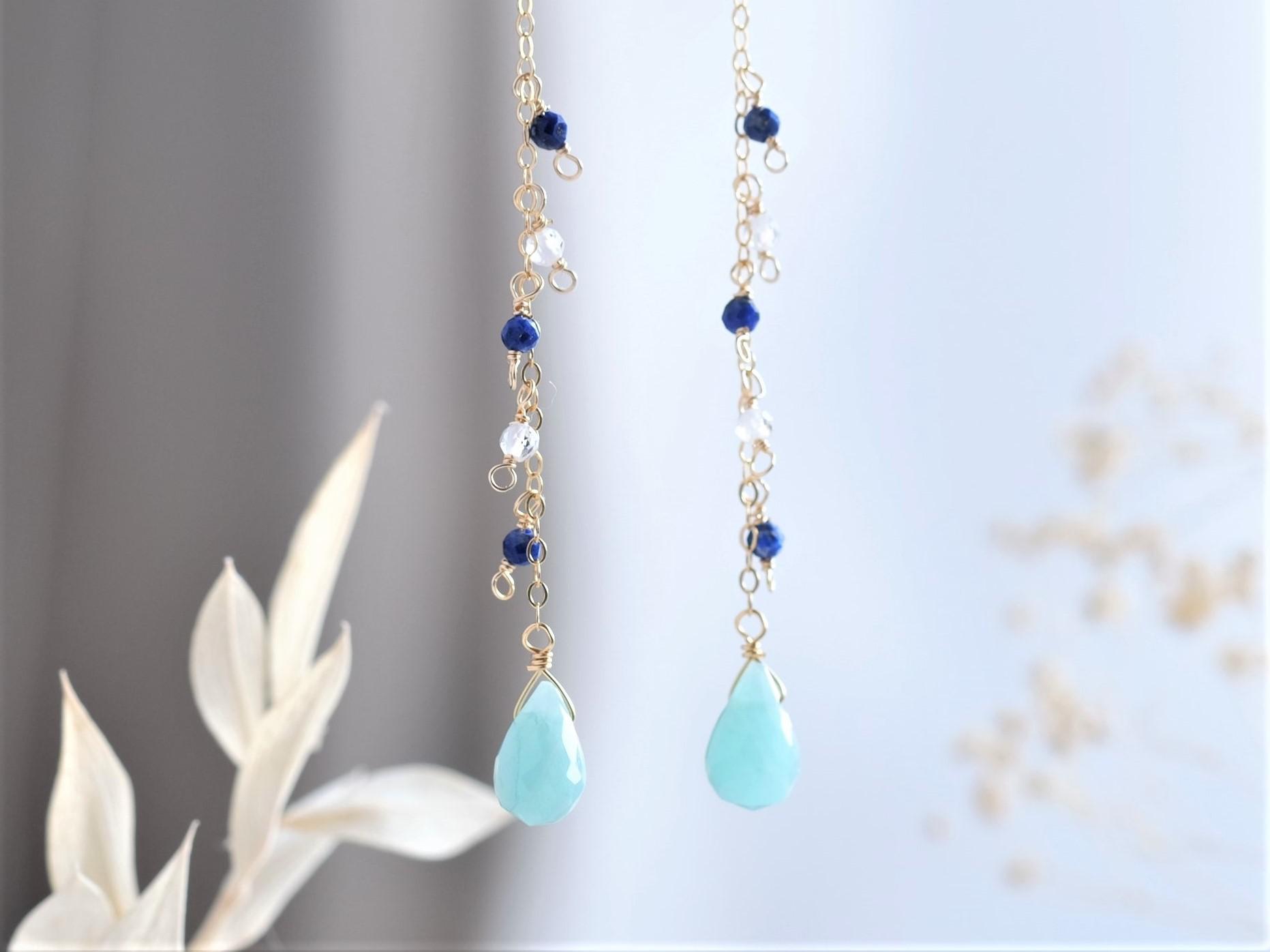 Glimmer af vatni earring：アマゾナイト×クォーツ×ラピスラズリ