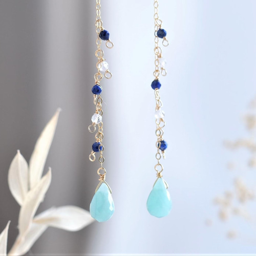 Glimmer af vatni earring：アマゾナイト×クォーツ×ラピスラズリ 
