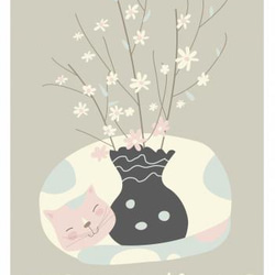 【送料無料】A3・A4ポスター【春のネコ（抹茶色）】猫/ネコ/にゃんこ/インテリア/かわいい/光沢写真紙 2枚目の画像