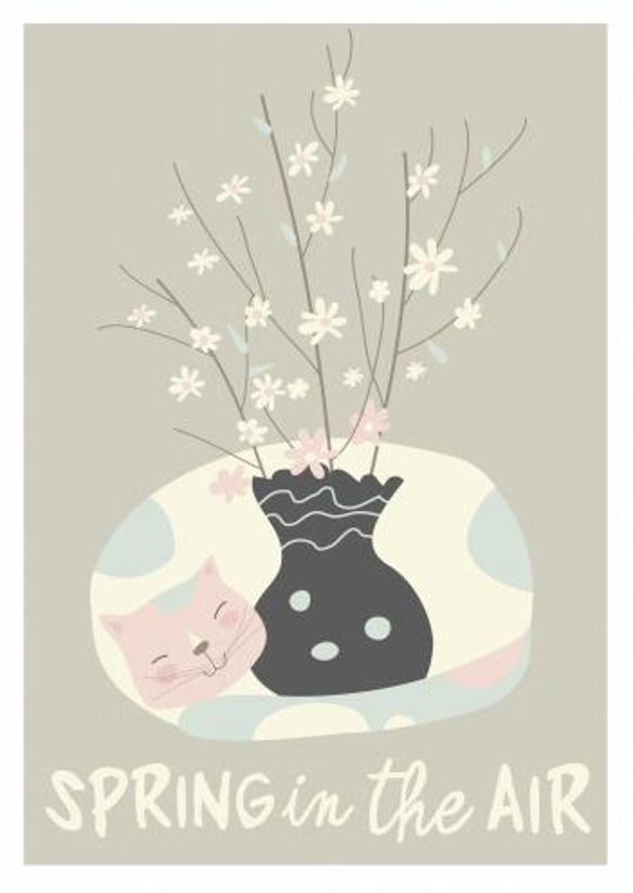 【送料無料】A3・A4ポスター【春のネコ（抹茶色）】猫/ネコ/にゃんこ/インテリア/かわいい/光沢写真紙 2枚目の画像