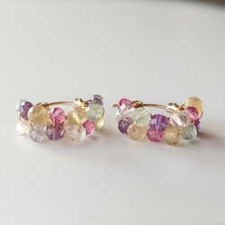 令人興奮♪ 彩色粉紅黃玉&amp;螢石環形耳環或繡球花耳環 第2張的照片