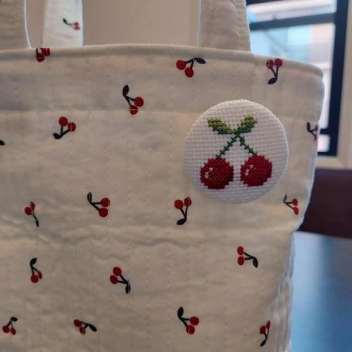 レッスンバッグ 上履き入れ　コップ袋　ヌビ　さくらんぼ刺繍 お名前刺繍入り さくらんぼのレッスンバッグ 6点セット レッスン