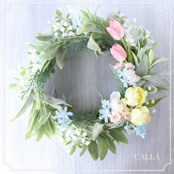 Lily of the valley & tulips Wreath〜MLsize〜 1枚目の画像