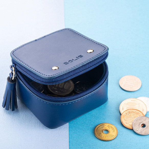 SOLIS Design Leather Mini Zip Coin Case (Oxford Blue) 4枚目の画像