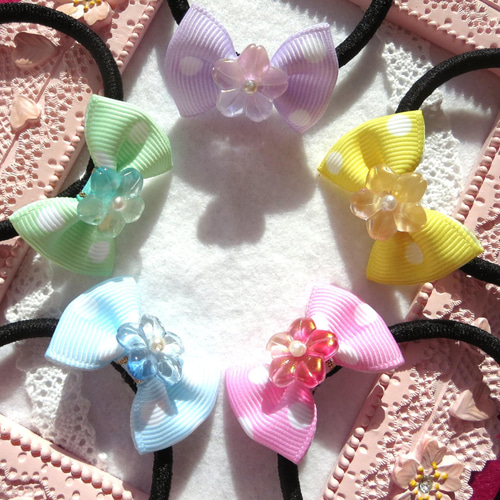 可愛い♡カラフルカラーリボン♡丸型リボンゴム♡ 全色22色