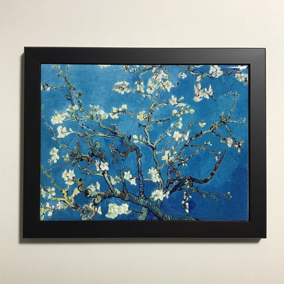 花の絵画 木製フレーム付き ゴッホ 花咲くアーモンドの木の枝 フォトタイル木製フレーム付き 絵画