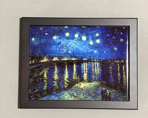 ゴッホ ローヌ川の星月夜 フォトタイル木製フレーム付き 絵画