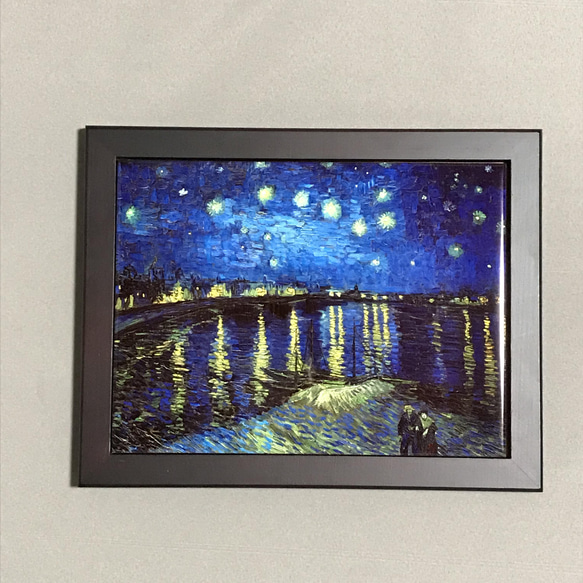ゴッホ『 星月夜 』の木枠付きフォトタイル（S-サイズ）（世界の