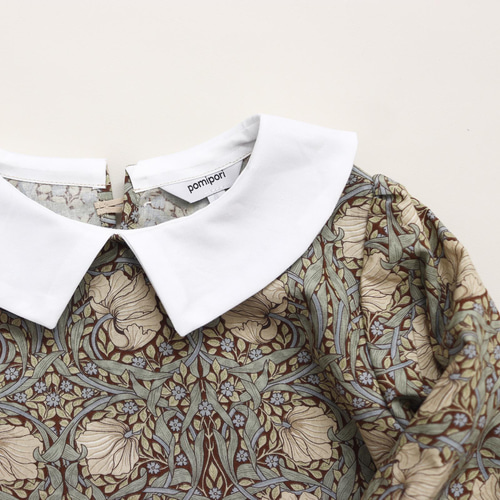 90サイズ(モリス使用)丸襟×肩フリルエプロンワンピース(ピンパーネル) 90サイズ(モリス使用)丸襟×肩フリルエプロンワンピース(ピンパーネル