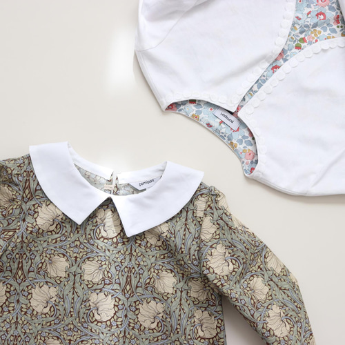 90サイズ(モリス使用)丸襟×肩フリルエプロンワンピース(ピンパーネル) 90サイズ(モリス使用)丸襟×肩フリルエプロンワンピース(ピンパーネル