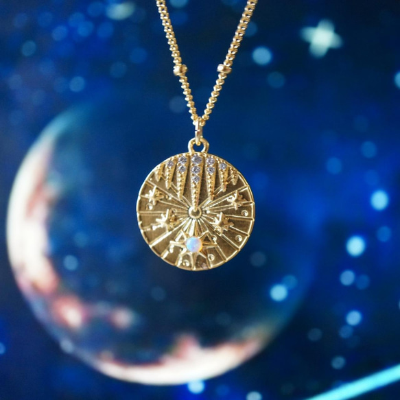 14kgf マットゴールドの銀河メダル・ロングネックレス ~Astronomical~（５０ｃｍ） 1枚目の画像