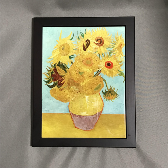 ゴッホ 3本のひまわり フォトタイル木製フレーム付き 絵画 chaya