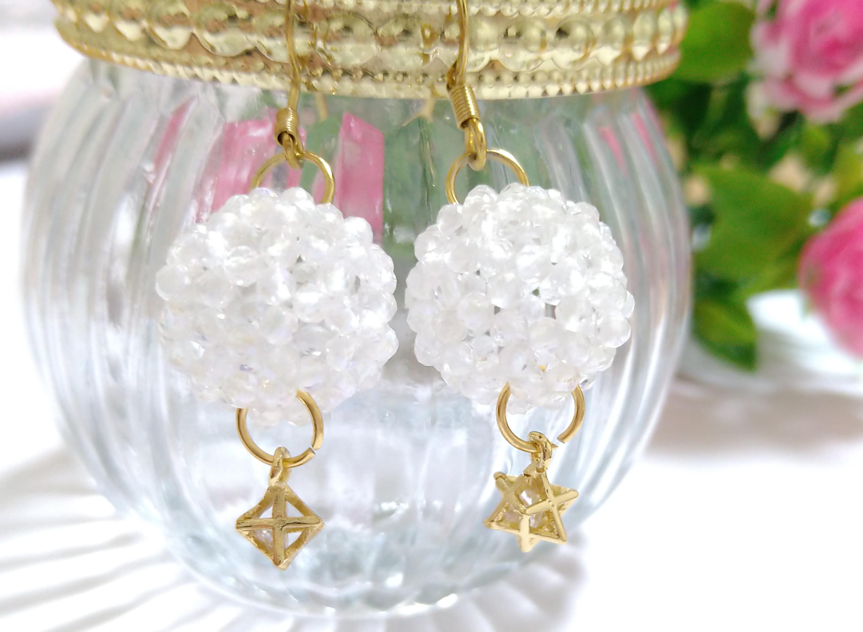 マカバチャーム付き　神聖幾何学フラーレン　ピアス•イヤリング