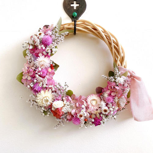 春色カラー 桃の節句 ひな祭り White&pink 春のお花たっぷりリース  