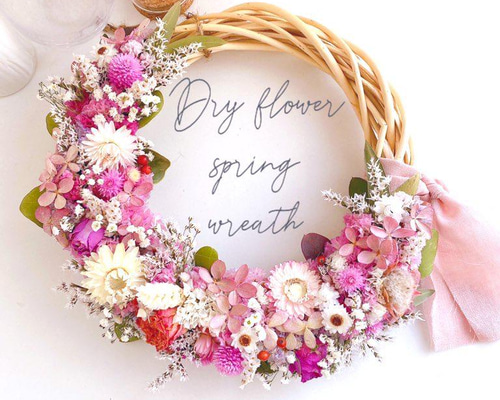 春色カラー 桃の節句 ひな祭り White&pink 春のお花たっぷりリース