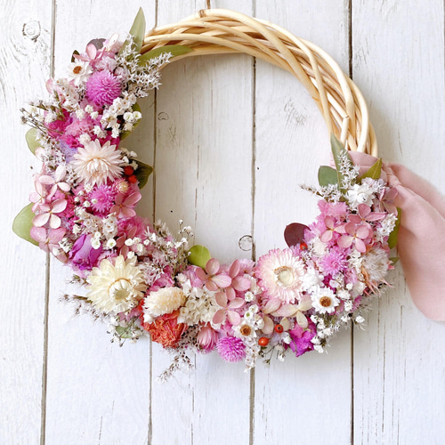 春色カラー 桃の節句 ひな祭り White&pink 春のお花たっぷりリース