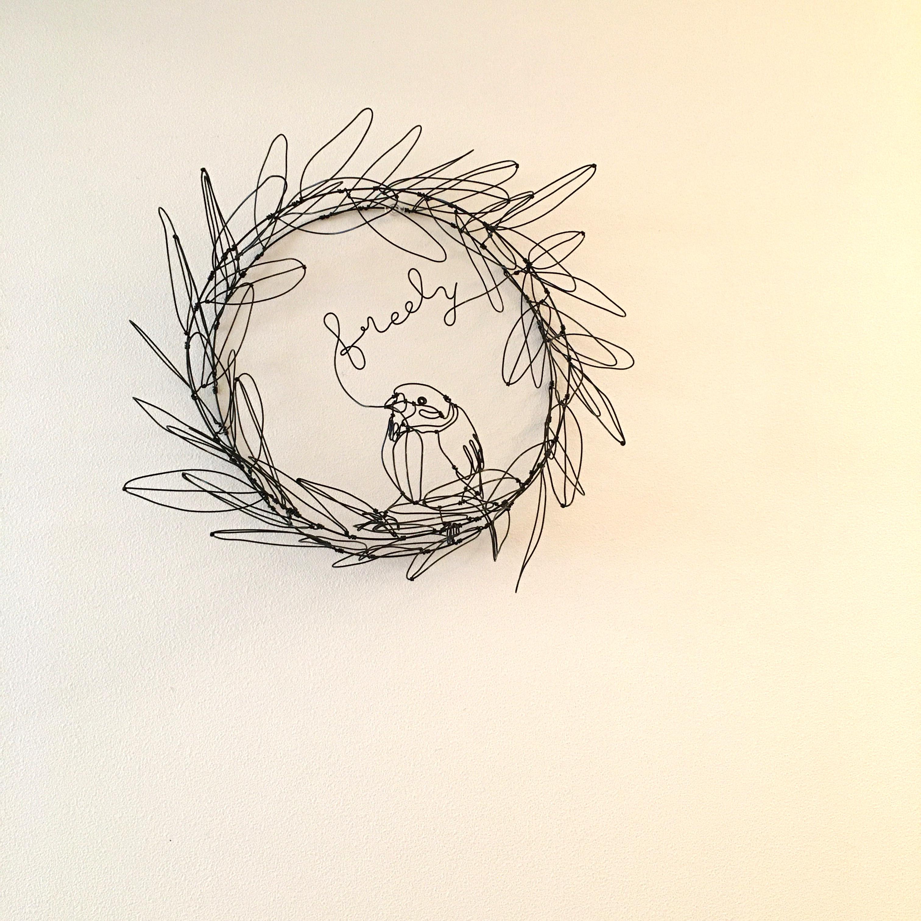 小鳥(蔓の実) ワイヤーアート ワイヤークラフト 蔓植物 赤い実