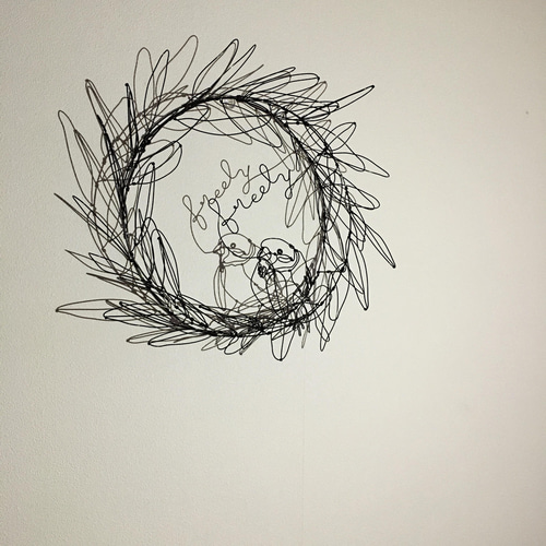 ワイヤーアート ワイヤークラフト リース 竹にすずめ 立体