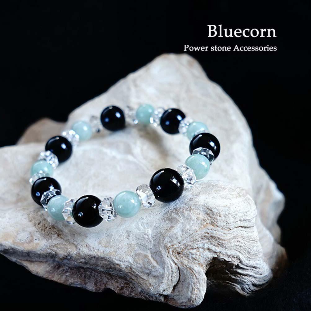 【成功と繁栄とともに運気を】ビルマ翡翠・モリオン黒水晶 ＆ 水晶 ブレスレット 天然石