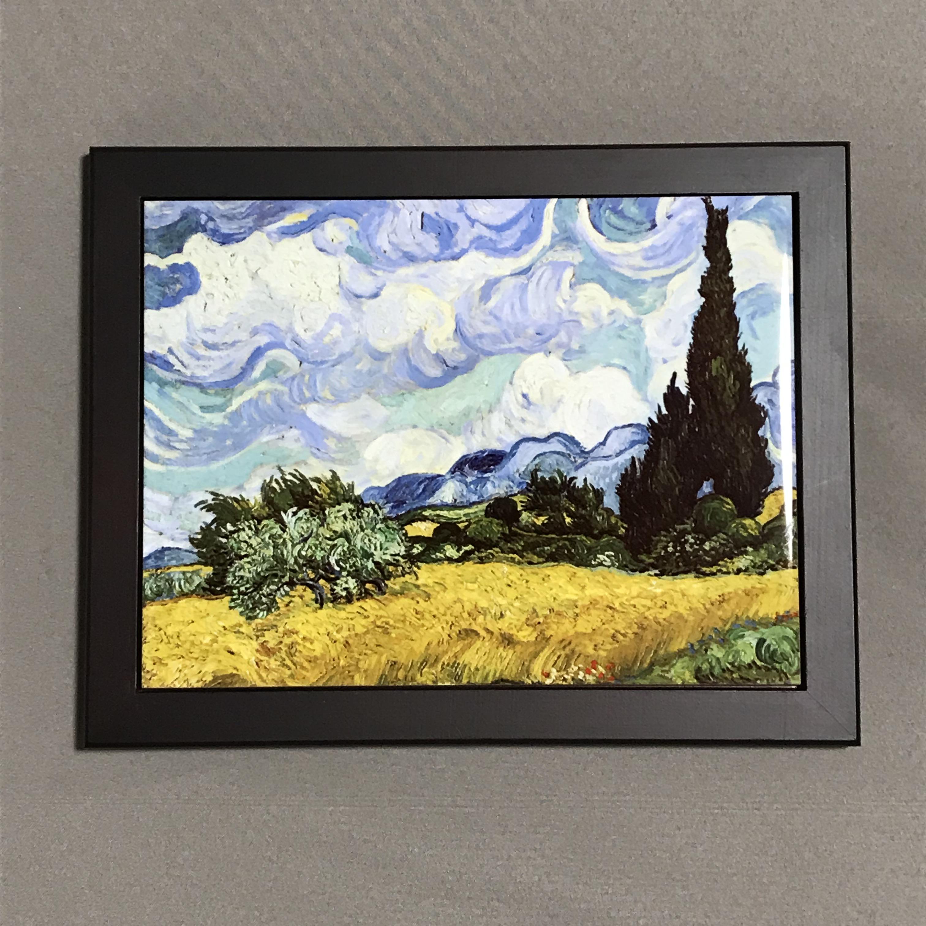 ゴッホ 糸杉のある麦畑 フォトタイル木製フレーム付き 絵画