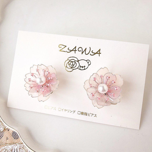 ピアス ハンドメイド フラワー 桜 夏ピアス ピアス ハンドメイド フラワー 桜 夏ピアス