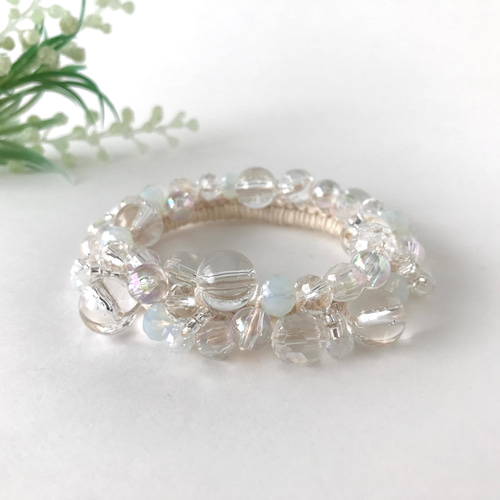 クリア ホワイト クロッシェ シュシュ かぎ針編み ビジュー ビーズ