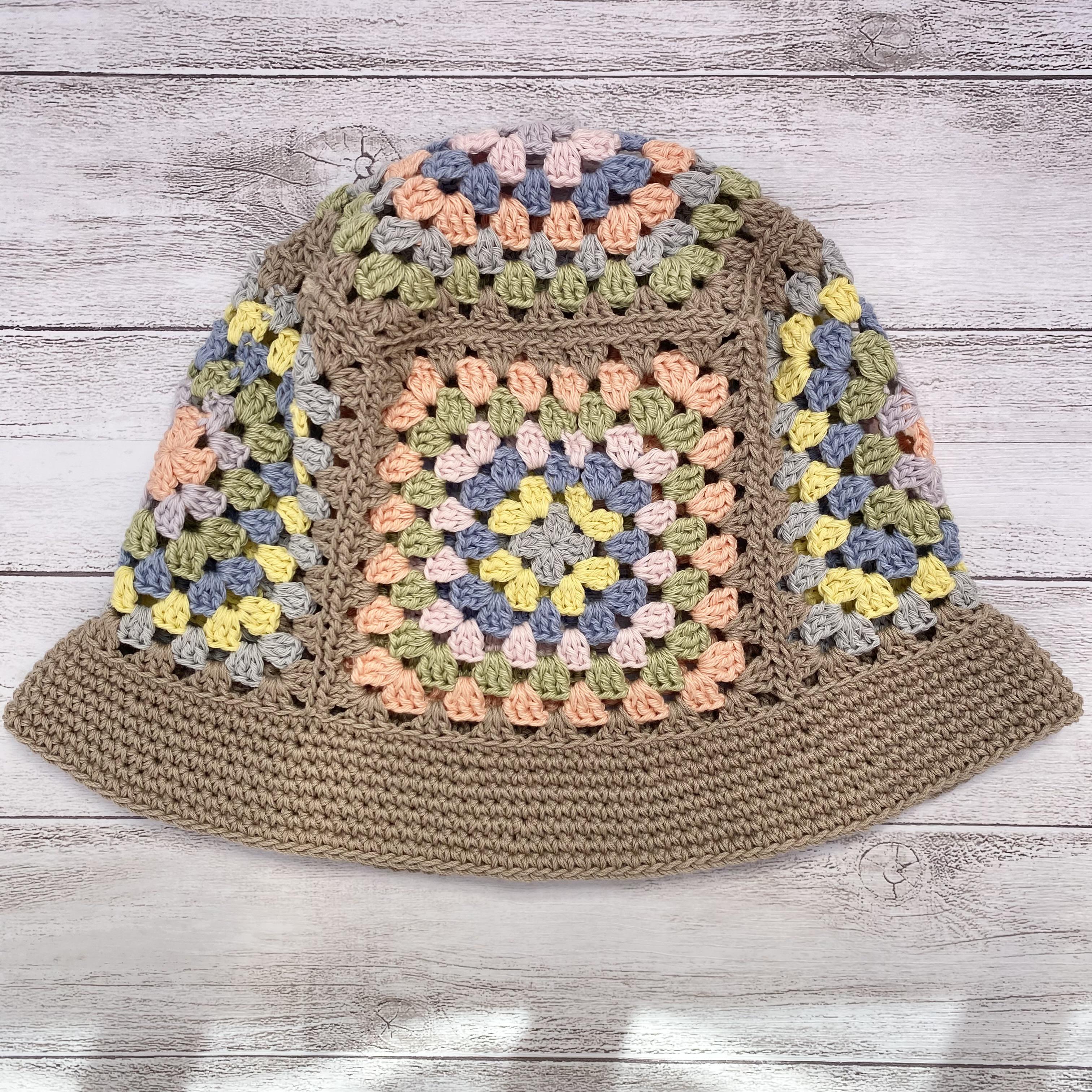 【NO.3122008】ハンドメイド グラニースクエア ハット クロシェ編み帽子 ベージュ