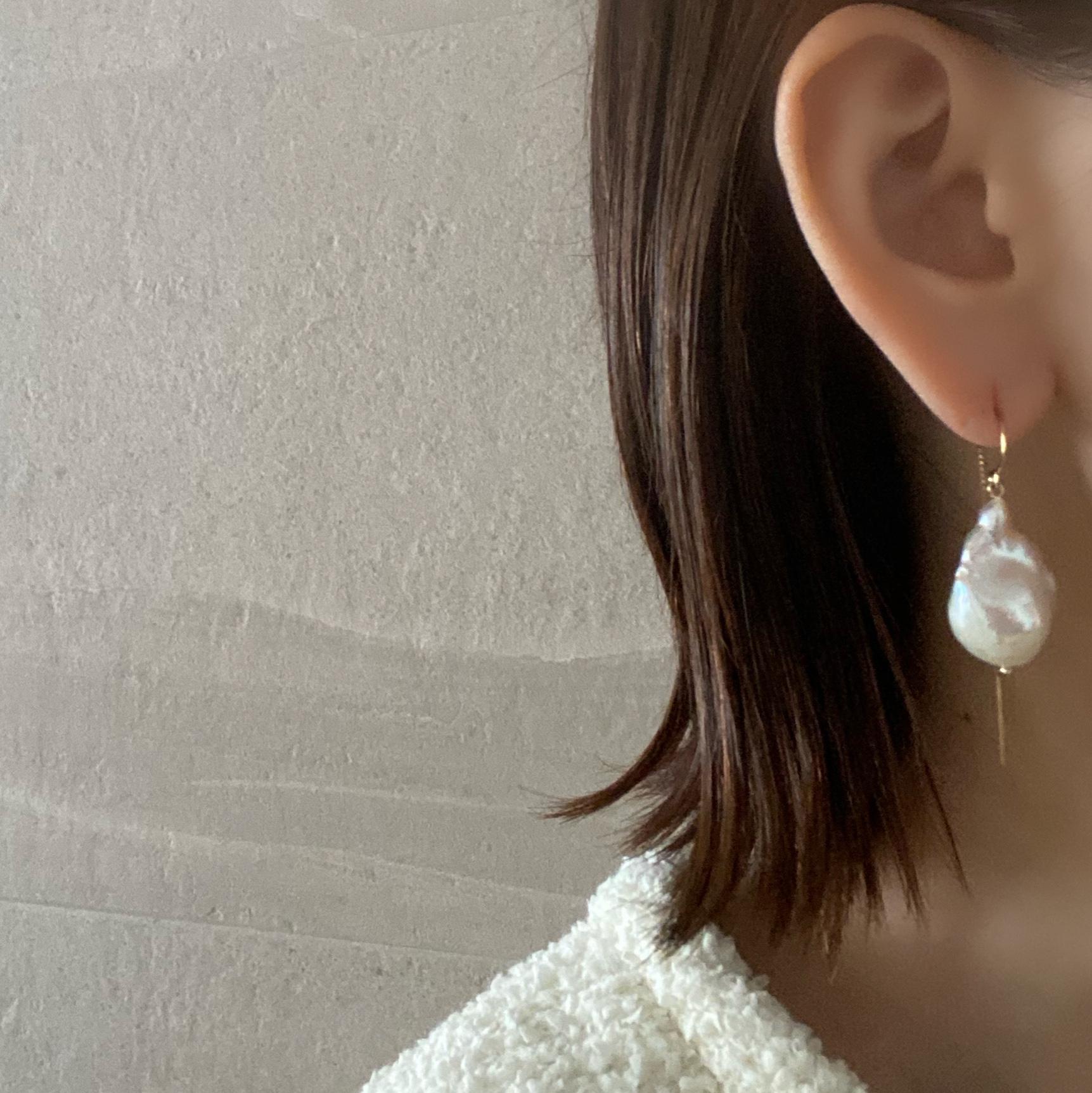 バロックパール ロング チェーンフック ピアス ピアス（フック