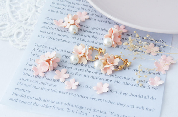 櫻花和珍珠耳環（無環耳環） 第4張的照片