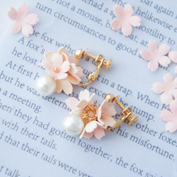 櫻花和珍珠耳環（無環耳環） 第3張的照片