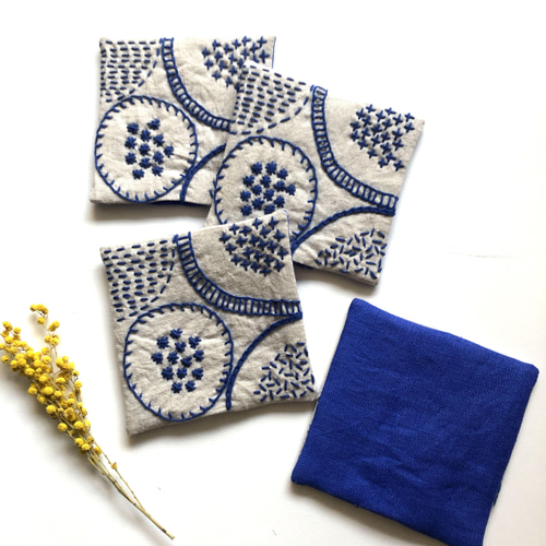 再販⭐︎北欧風刺繍コースター⭐︎刺し子 コースター Turquoise DESIGN