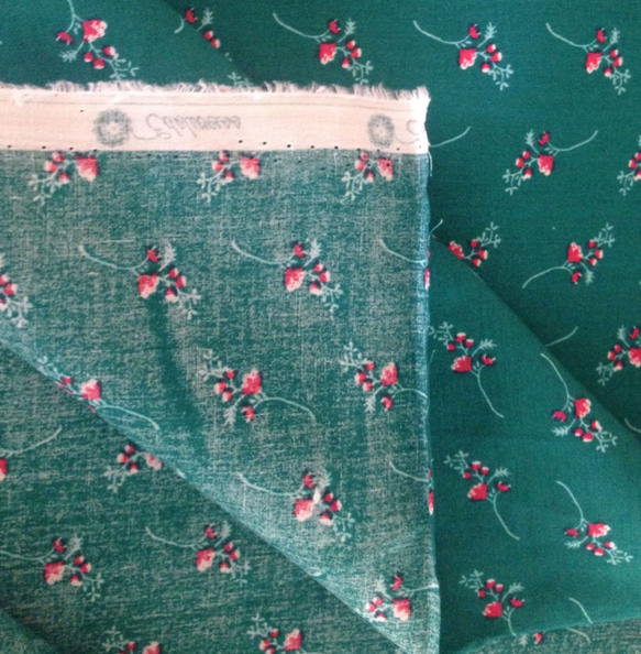 ４０cm ワイド巾 フランス フラワー グリーン 3枚目の画像