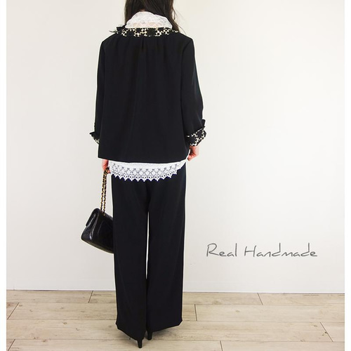 予約販売]ブラックジョーゼットワイドパンツ（セットアップに