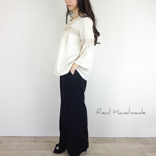 予約販売]ブラックジョーゼットワイドパンツ（セットアップに