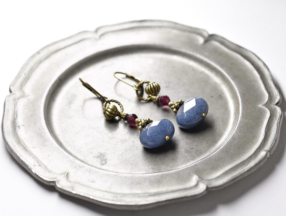 藍寶石瑪瑙和石榴石戒指耳環 第2張的照片