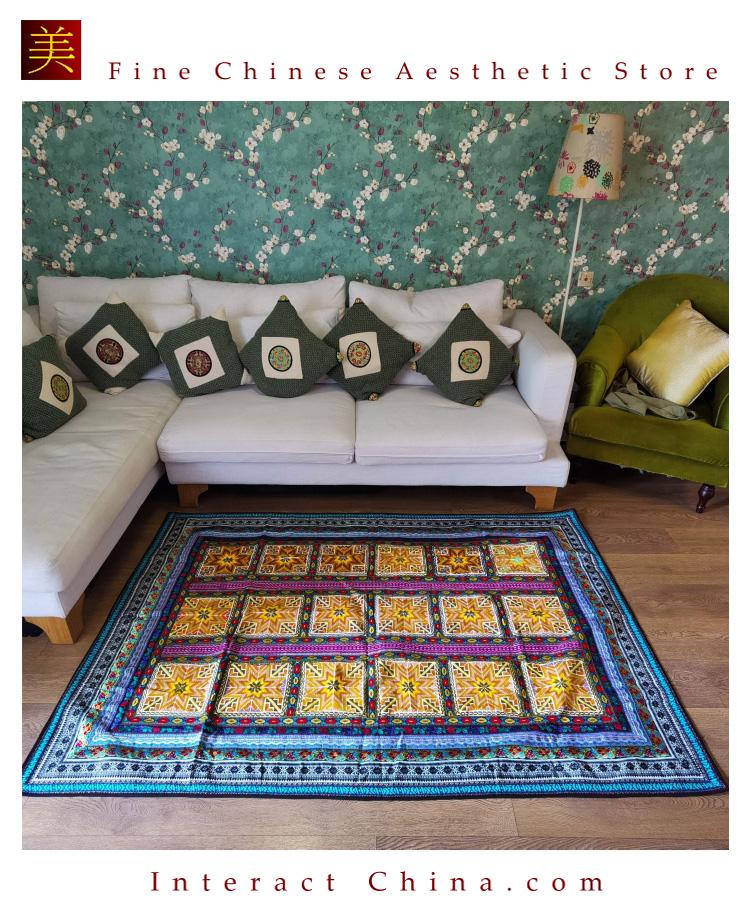 イ族手刺繍天然コットン製エスニックBOHOタペストリー１３５x１８８cm長方形 テーブルランナー リビングルーム#122