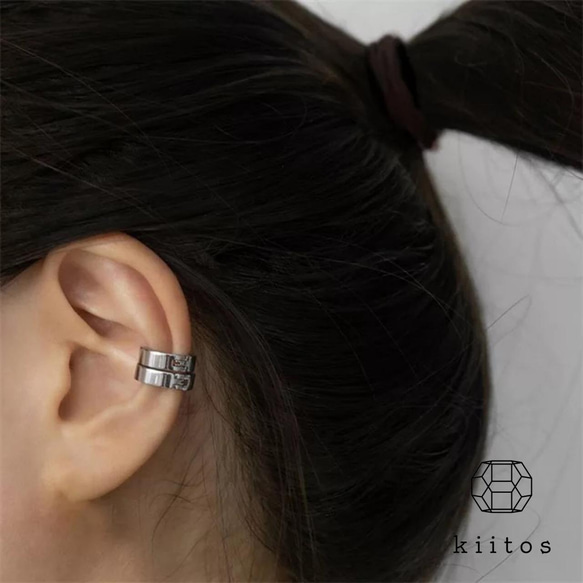 つけっぱなし！OK♪金属アレルギー対応　316L サージカルステンレス　2way　フープイヤリング　イヤーカフ　　 6枚目の画像