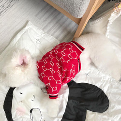 ✿犬服✿　シンプルな図柄　開襟セーター　暖かい長袖シャツ　ボタン付きのコート　赤と杏　２色が選べる 3枚目の画像