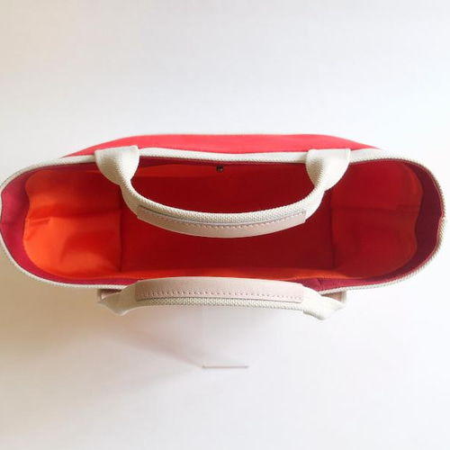 8号倉敷帆布と本革を使った切り替えトートバッグ(赤&キナリ) トート