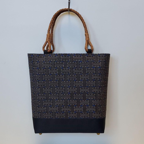 着物リメイク】大島紬 秋名バラ(8玉) お出掛けバック(深型) 持ち手