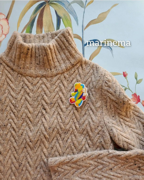 完成品☆パッチワーク風くまさんビーズ刺繍ブローチ 5枚目の画像