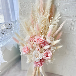 ウェディングブーケ　ホワイト×ピンク　プリザーブドフラワー薔薇 2枚目の画像