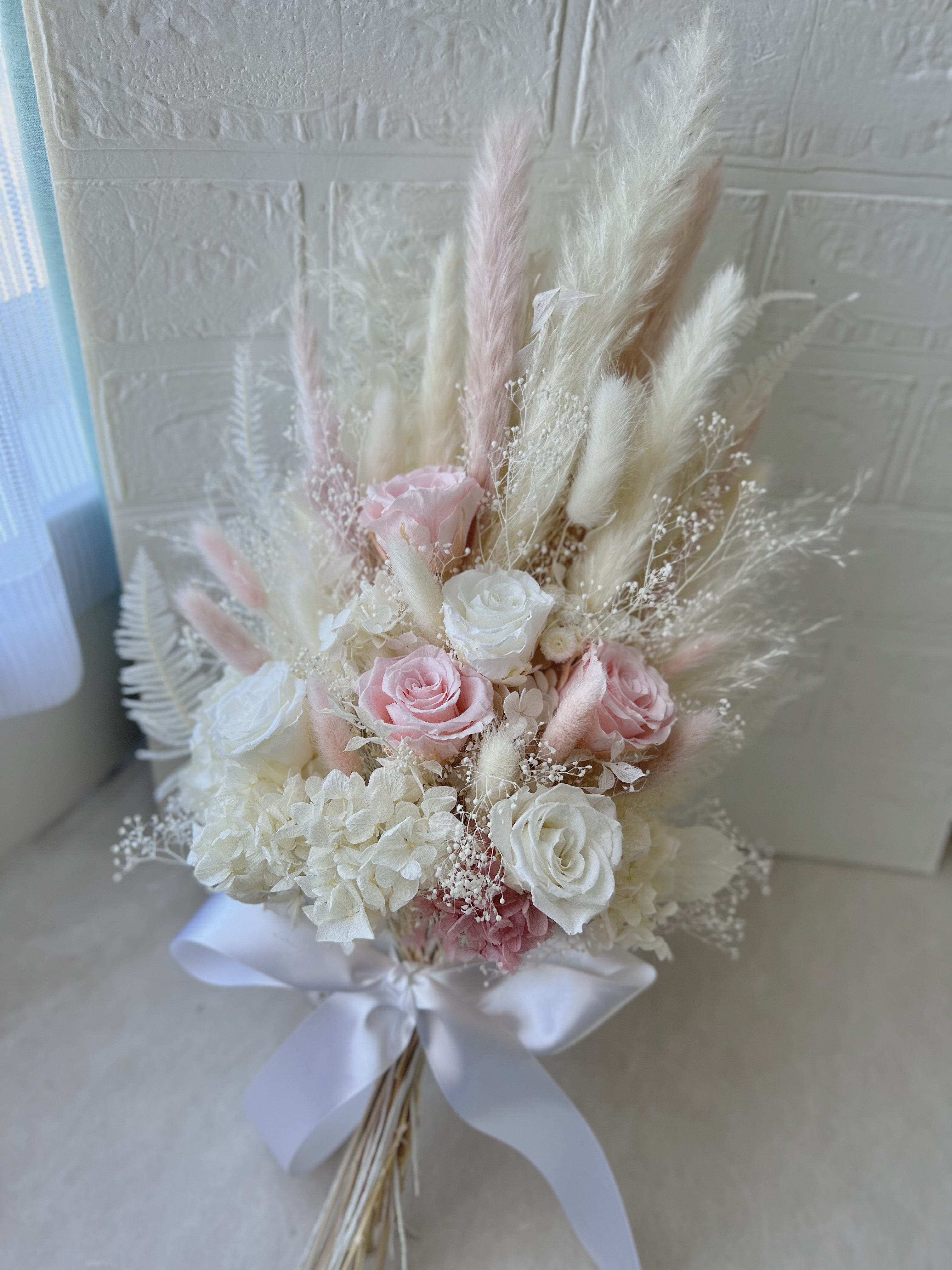 ドライフラワーブライダルブーケ ホワイトピンク