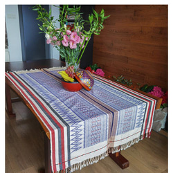 アカ族手織り天然コットン製アジアンBOHOタペストリー１８３x１００cm長方形 テーブルランナー テーブルクロス#104 1枚目の画像
