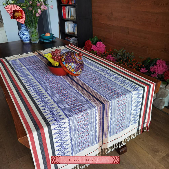 アカ族手織り天然コットン製アジアンBOHOタペストリー１８３x１００cm長方形 テーブルランナー テーブルクロス#104 3枚目の画像