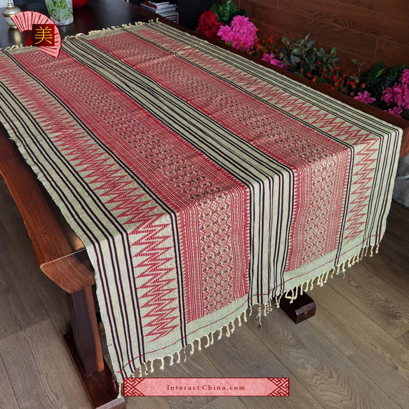 アカ族手織り天然コットン製アジアンBOHOタペストリー１９０x９４cm 長方形 テーブルランナー テーブルクロス#106 3枚目の画像