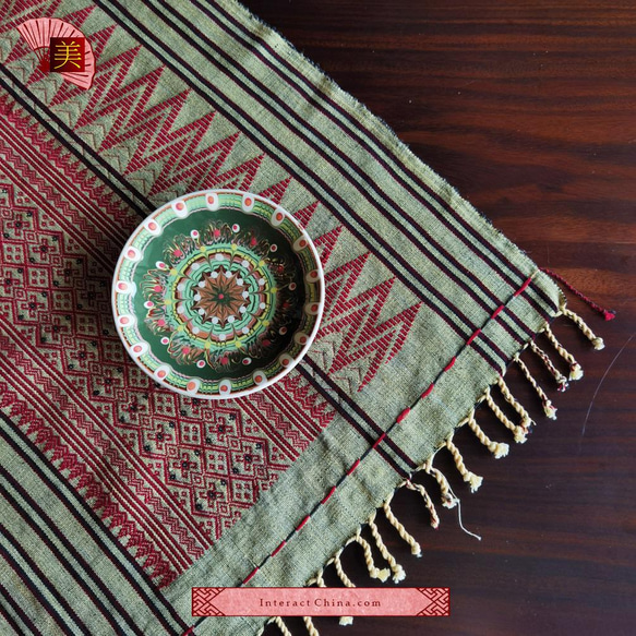 アカ族手織り天然コットン製アジアンBOHOタペストリー１９０x９４cm 長方形 テーブルランナー テーブルクロス#106 4枚目の画像