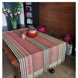 アカ族手織り天然コットン製アジアンBOHOタペストリー１９０x９４cm 長方形 テーブルランナー テーブルクロス#106 1枚目の画像