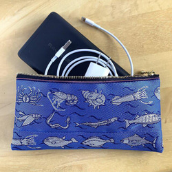 畳縁　魚殼圖案　魚　蟹　筆盒　藍色　日式 第2張的照片