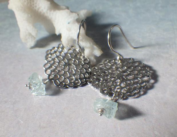 *sv925* Sea Fan Ocean earrings アクアマリン原石 9枚目の画像